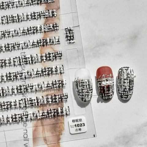 Plaid Pattern Nail Stickers, Winter Nail Stickers, Winter Nail Art, Nail Decals, 5D Embossed, DIY Nails - Miss Fairy Nails