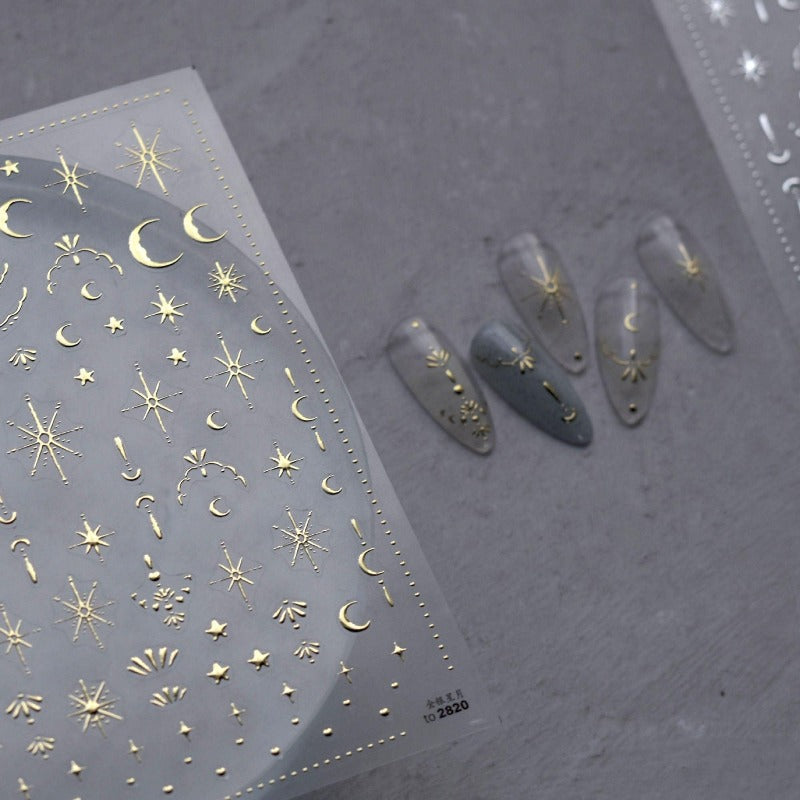 Gold Moon And Star Nail Stickers, Gold Nail Decals, Silver Nail Stickers, Silver Nail Decals, DIY Nails - Miss Fairy Nails