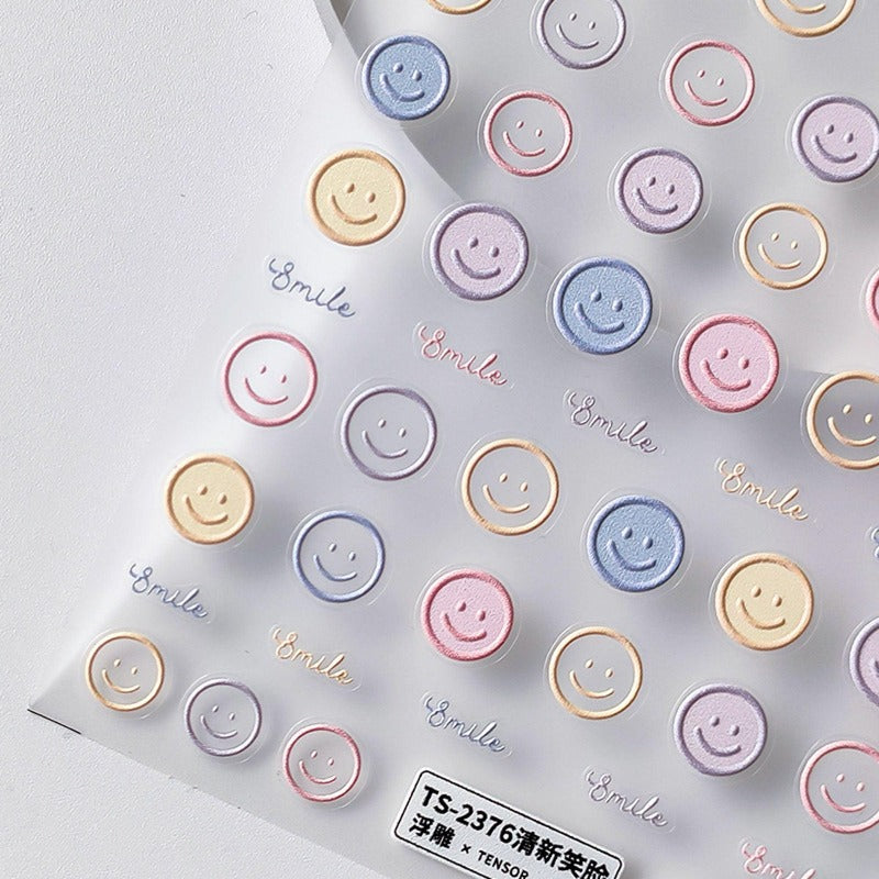 Smiling Face Nail Stickers, Smiling Face Nail Decals, Kawaii Nail Stickers, Nail Art, 3D Nail Stickers, DIY Nails - Miss Fairy Nails
